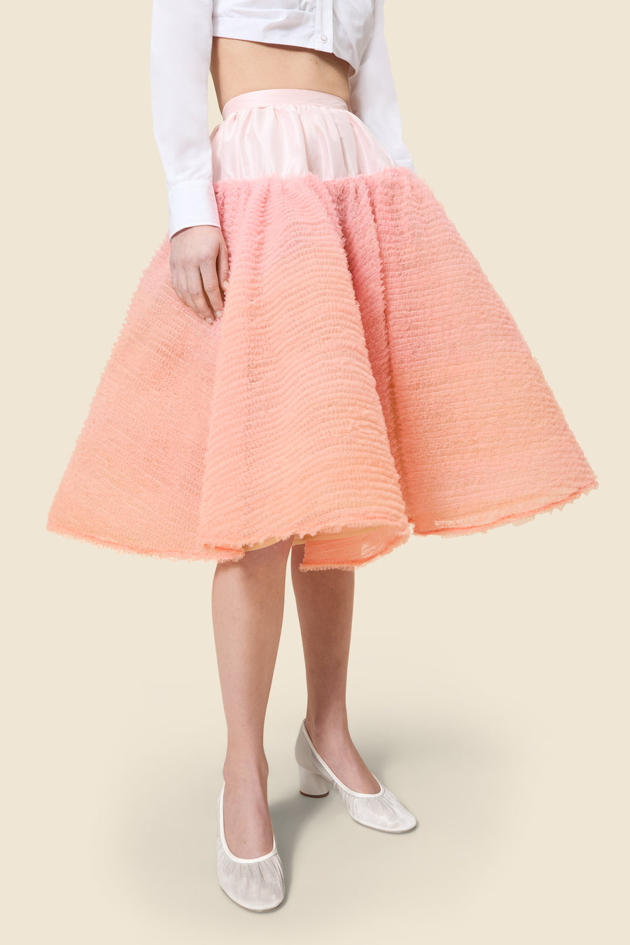 TULLE RUFFLE MIDI SKIRT