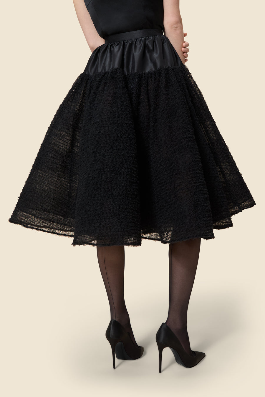 TULLE RUFFLE MIDI SKIRT