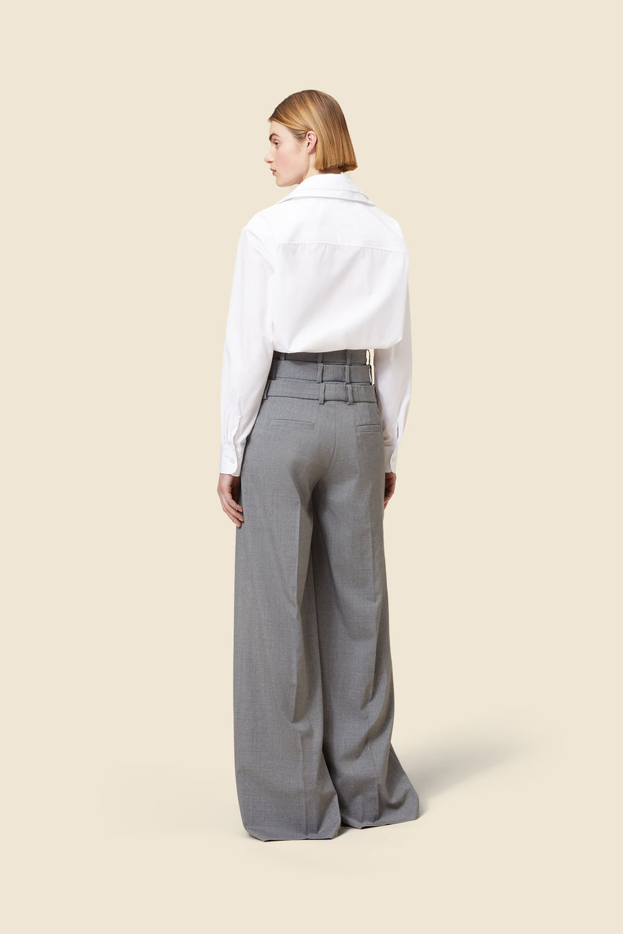 MULTI-LAYERED WOOL TROUSERS