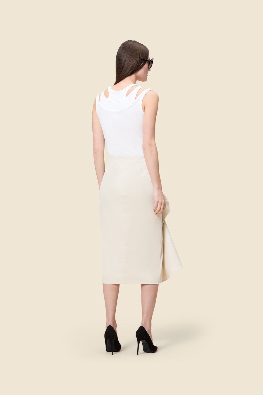 TUCK UP GABARDINE FITTED SKIRT