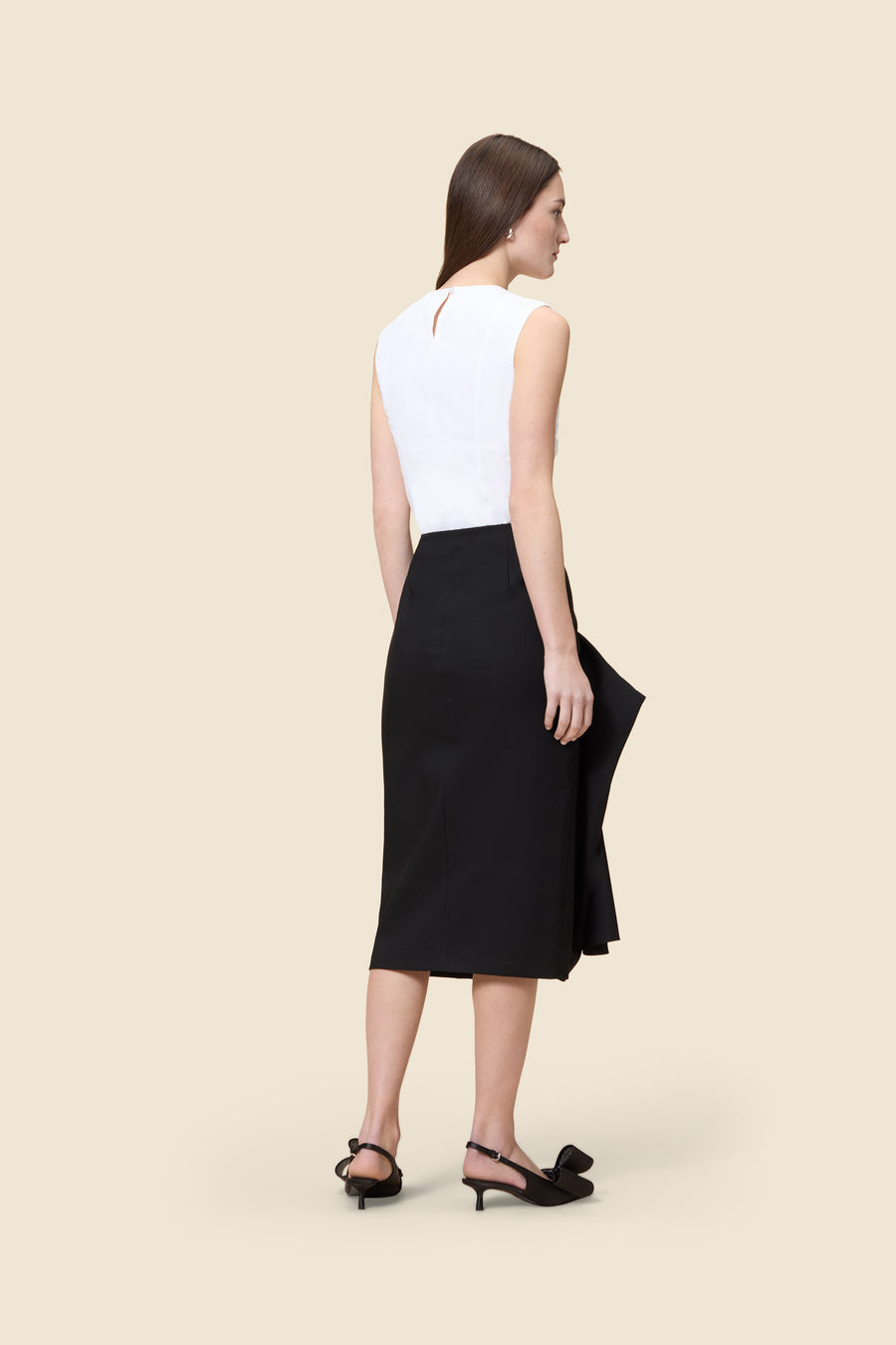 TUCK UP WOOL FITTED SKIRT