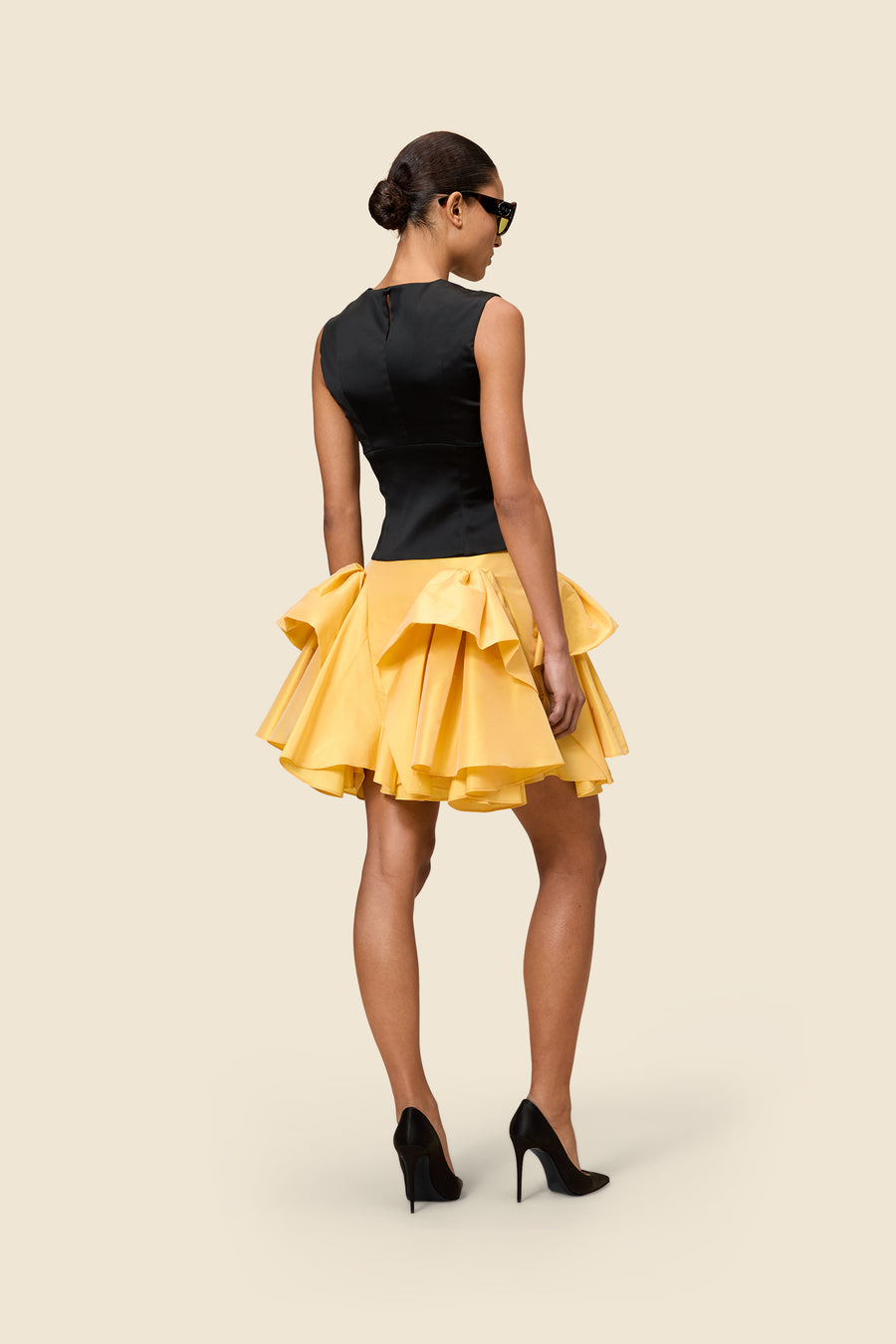 TUCK UP TAFFETA MIDI SKIRT