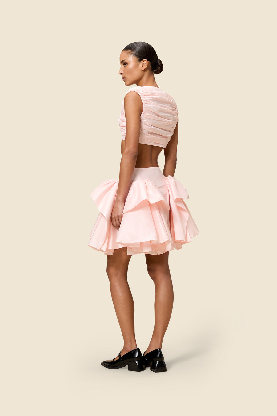 PLEATED TAFFETA CROPPED TOP