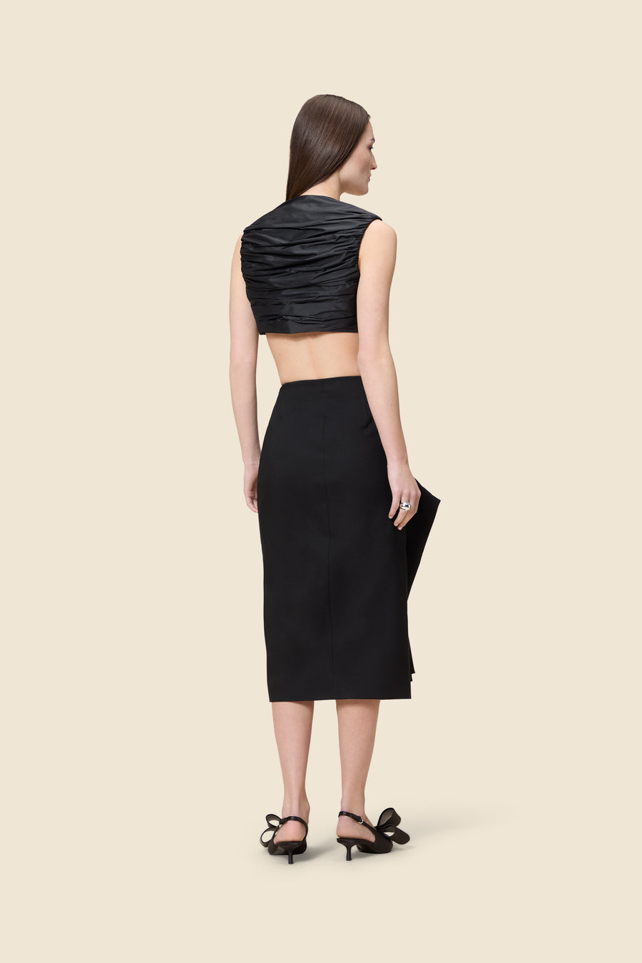 PLEATED TAFFETA CROPPED TOP