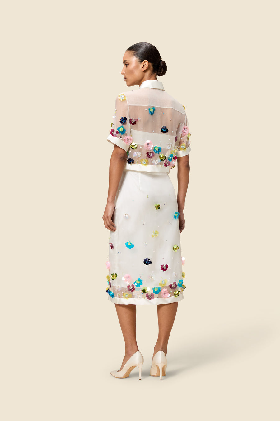 EMBROIDERY SILK MIDI SKIRT