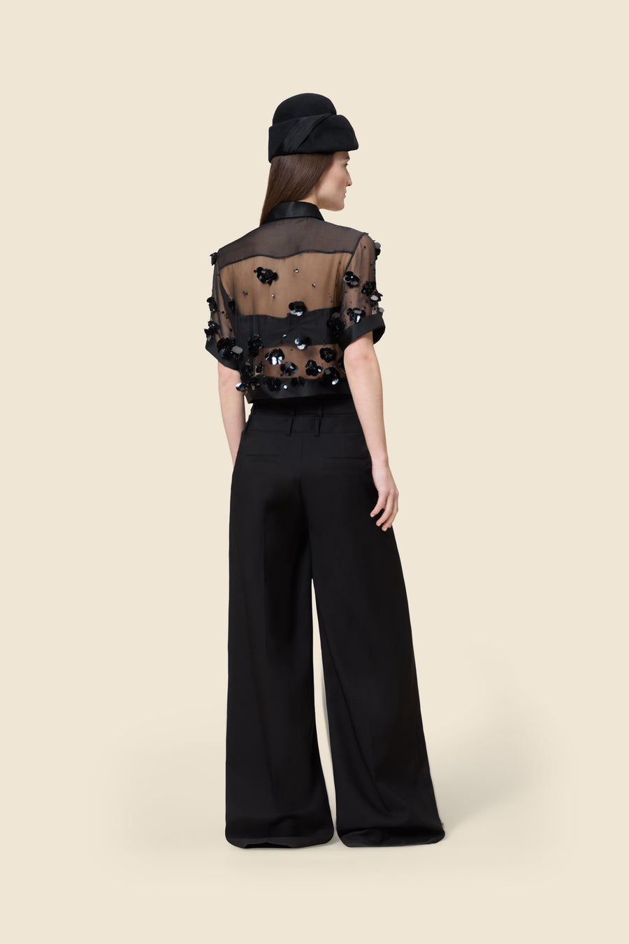 EMBROIDERY SILK CROPPED SHIRT