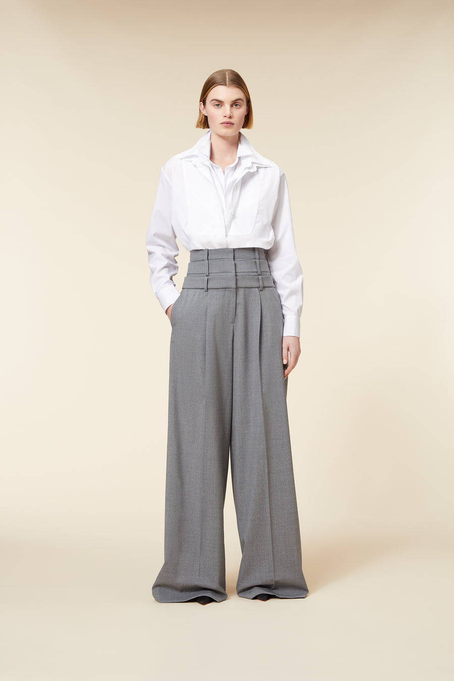 MULTI LAYERED WOOL TROUSERS