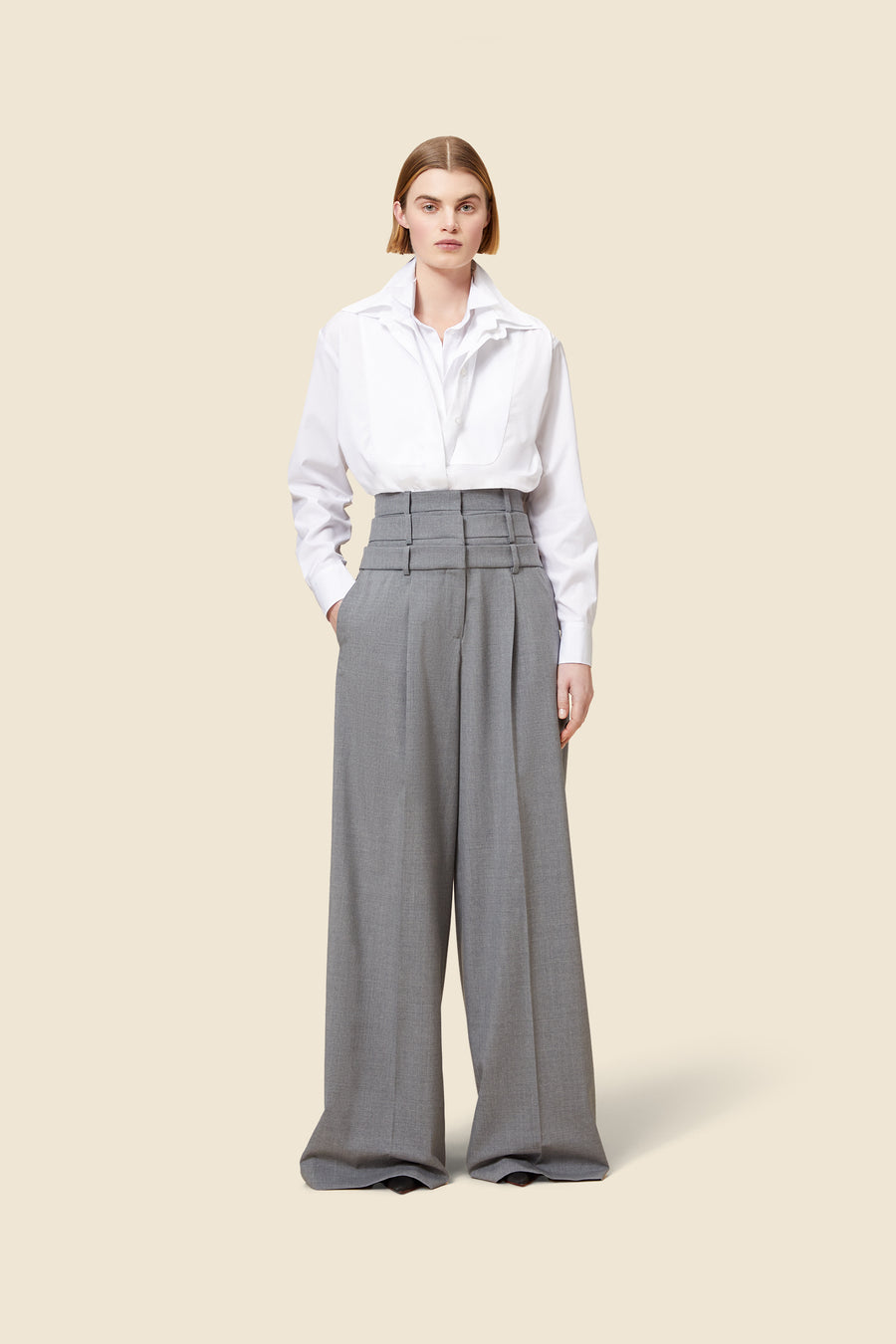 MULTI-LAYERED WOOL TROUSERS