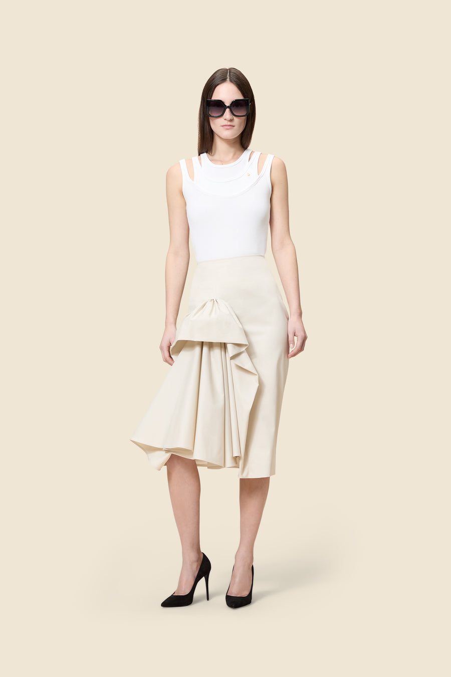 TUCK UP GABARDINE FITTED SKIRT