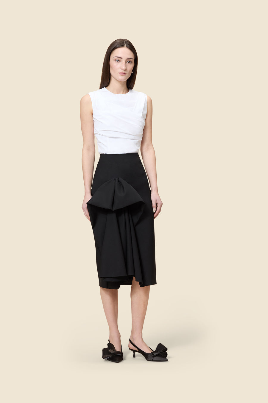 TUCK UP WOOL FITTED SKIRT