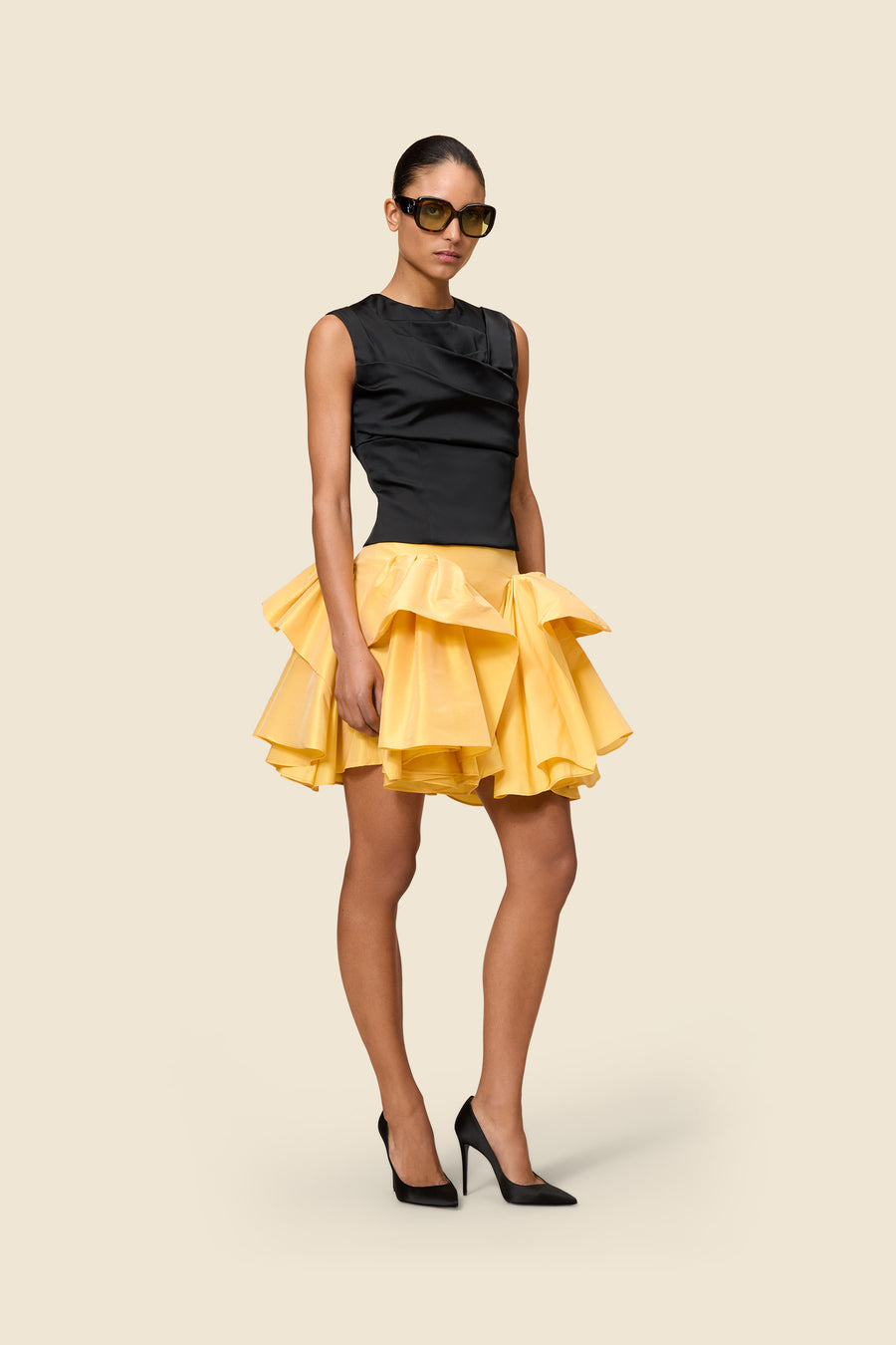 TUCK UP TAFFETA MIDI SKIRT