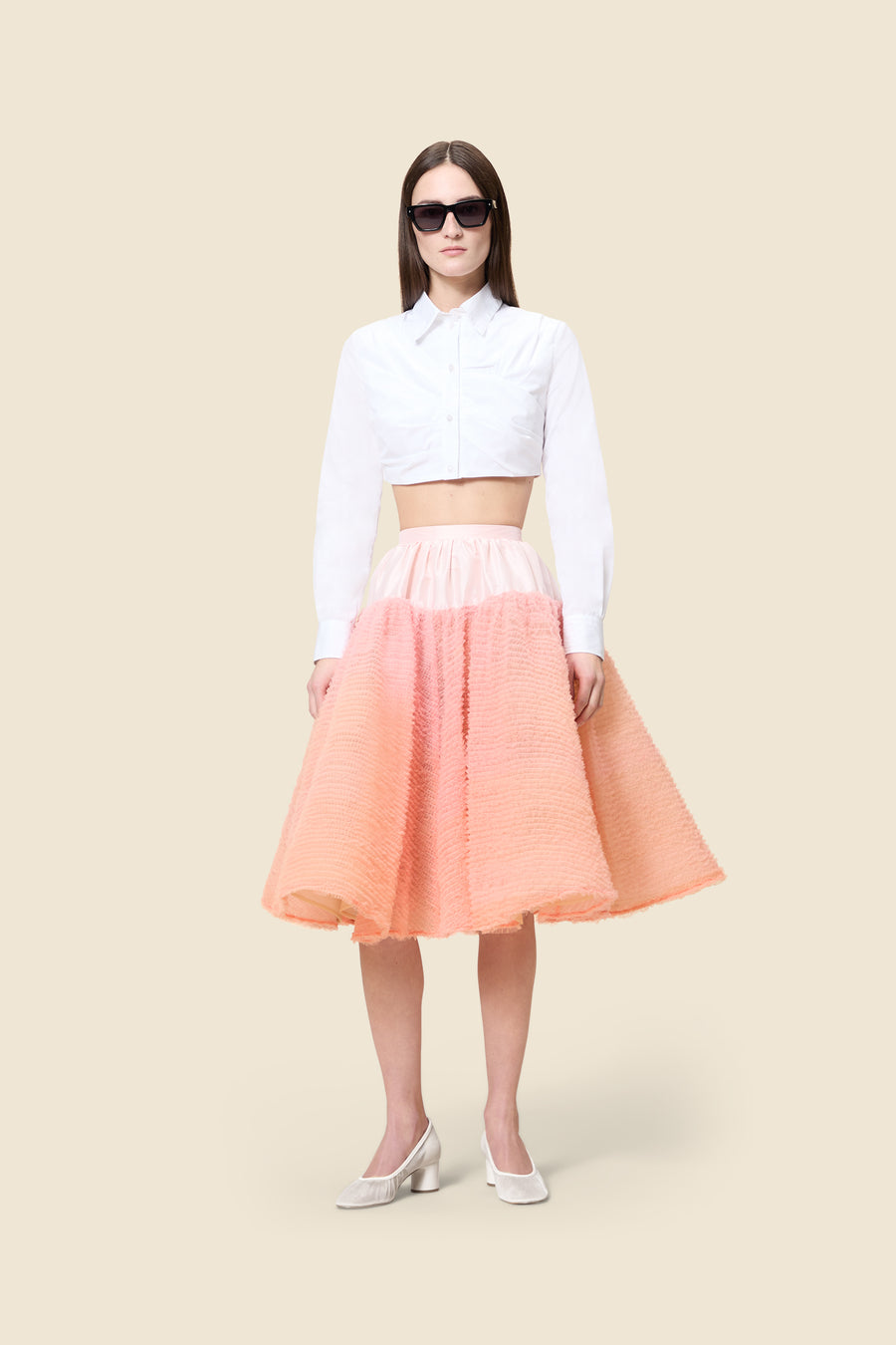 TULLE RUFFLE MIDI SKIRT