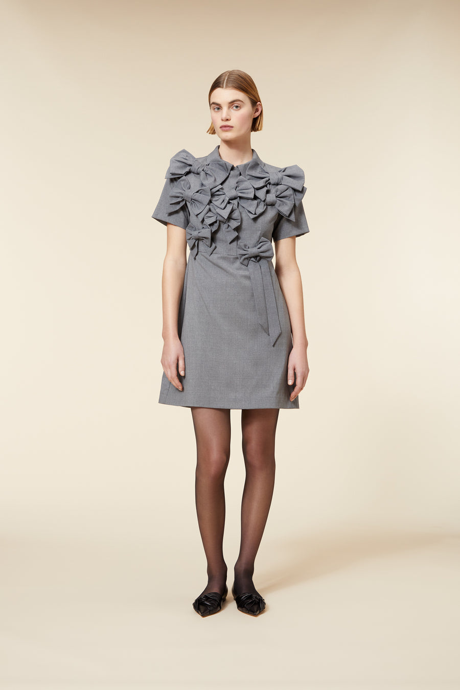 BOW BOUQUET WOOL POLO DRESS