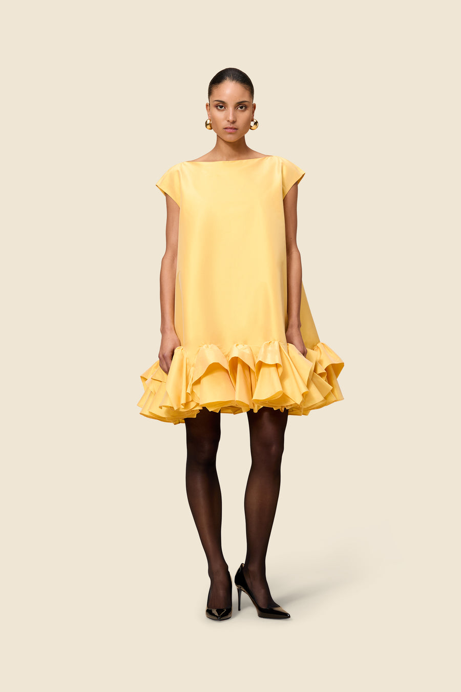 TUCK UP TAFFETA MINI DRESS