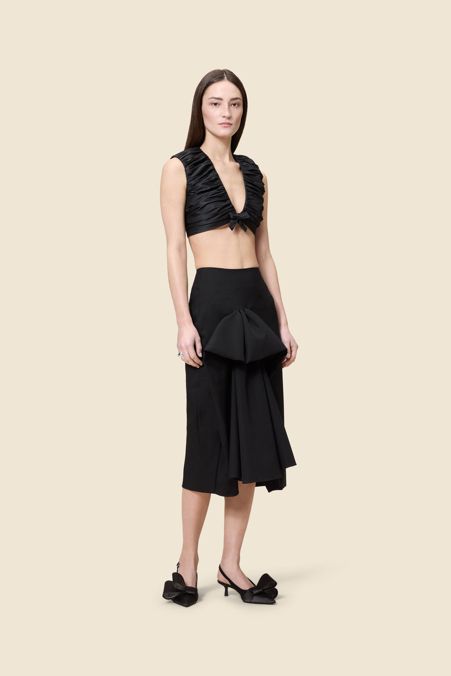 PLEATED TAFFETA CROPPED TOP