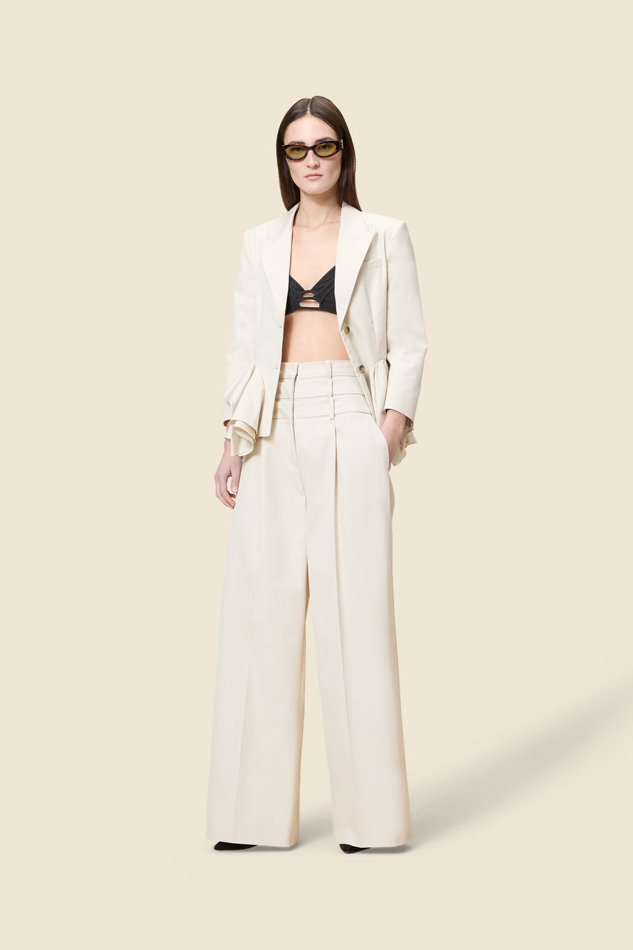 MULTI-LAYERED GABARDINE TROUSERS