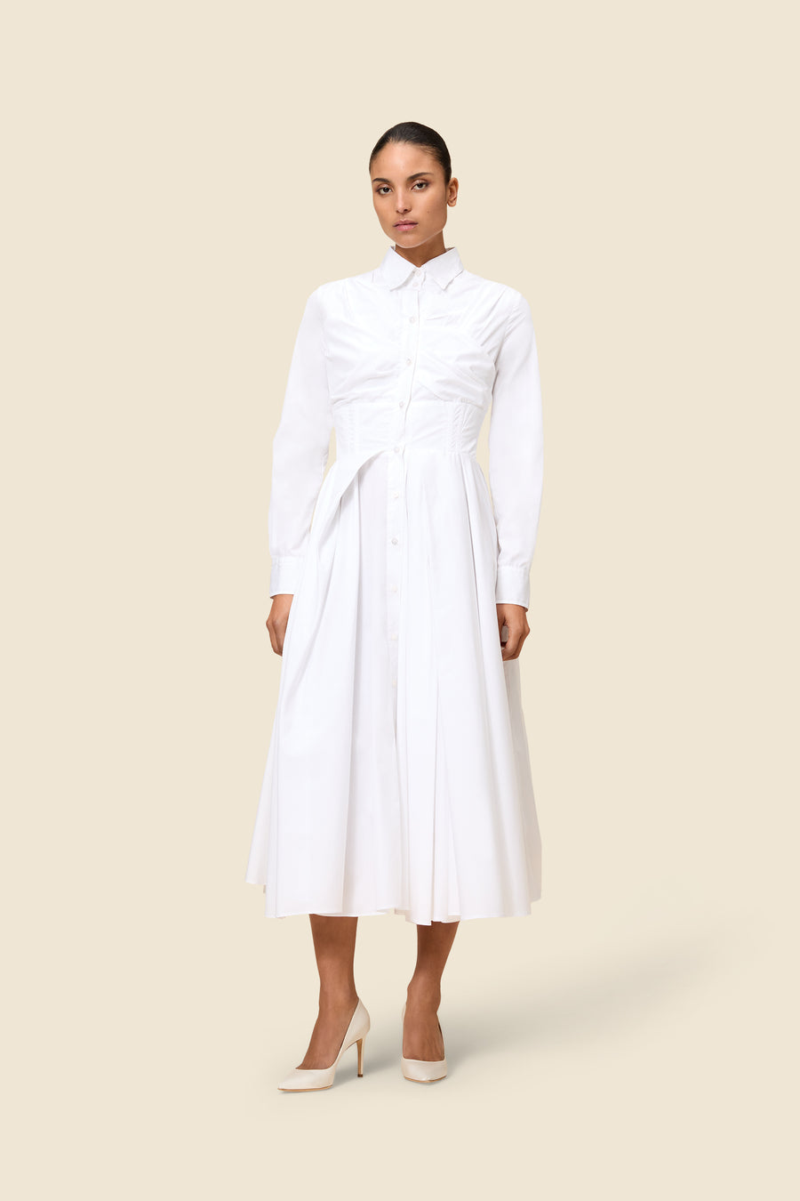 PLEATED POPLIN SHIRT DRESS