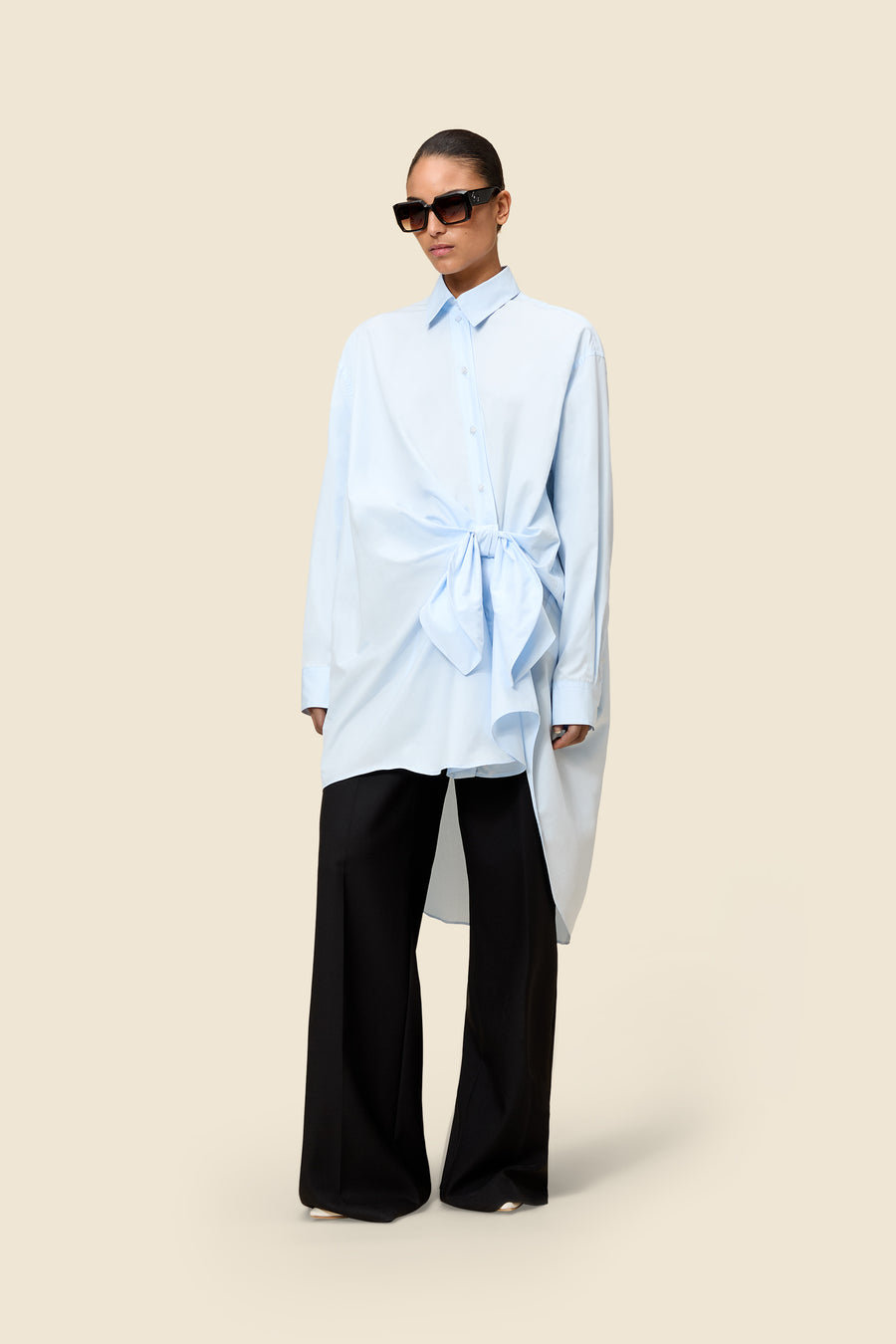 KNOTTED POPLIN SHIRT DRESS