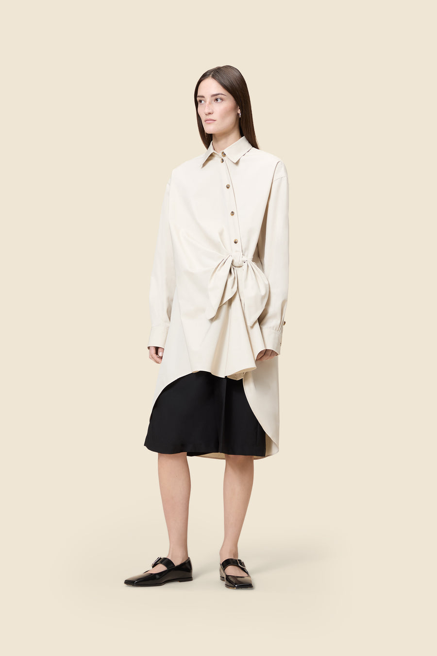 KNOTTED GABARDINE SHIRT DRESS