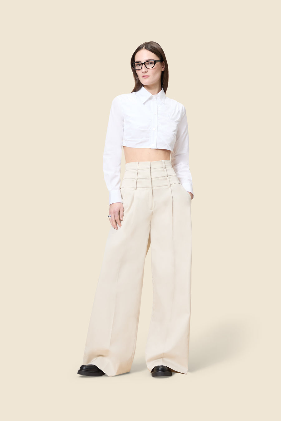 PLEATED POPLIN SHIRT