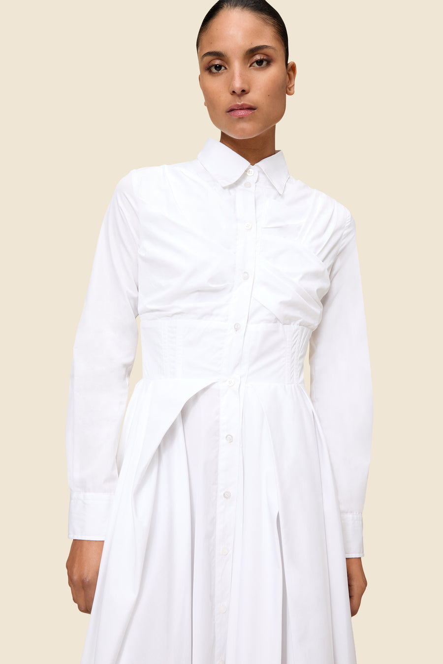 PLEATED POPLIN SHIRT DRESS