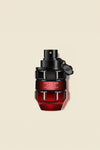 Bold grenade-shaped perfume bottle with black and deep red design featuring the words "Spicebomb Infrared."