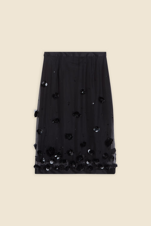 EMBROIDERY SILK MIDI SKIRT