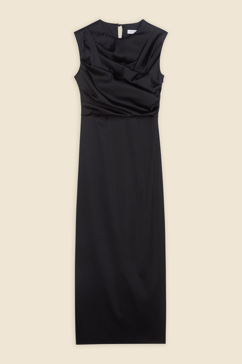 PLEATED SATIN MAXI DRESS