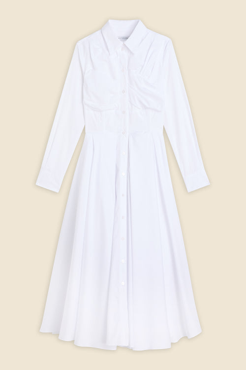 PLEATED POPLIN SHIRT DRESS