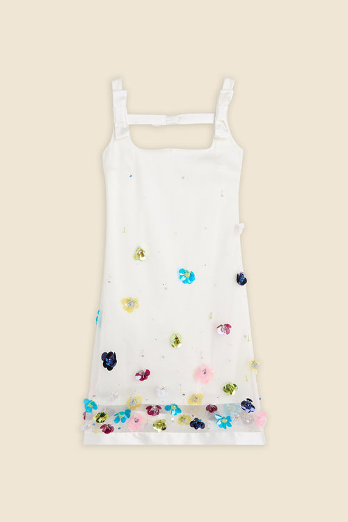 EMBROIDERY SILK MINI DRESS